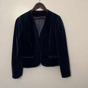 Combinations USA VINTAGE Cropped Luxe Velvet Blazer Jacket, Sapphire Blue- Sz 10